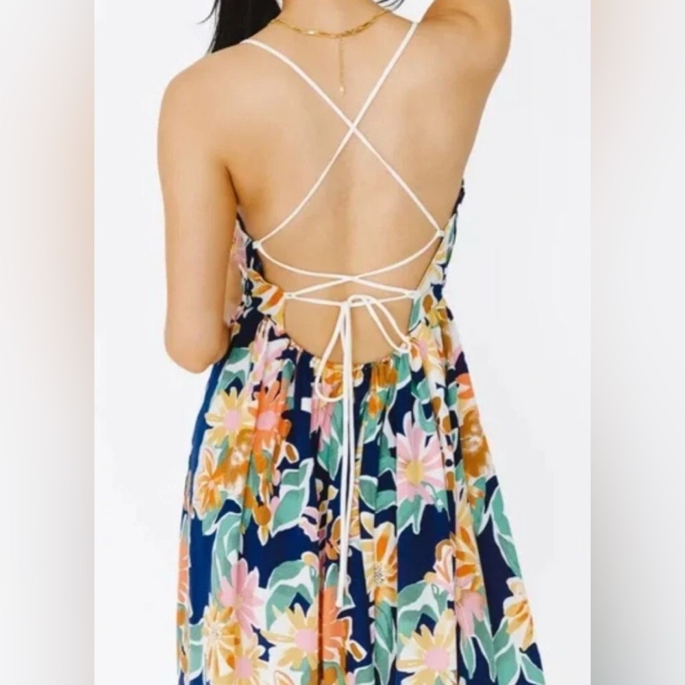 Lush Sweetheart Tie Back Floral Maxi Dress in Navy and Pink - NWOT - Size S - Picture 2 of 11